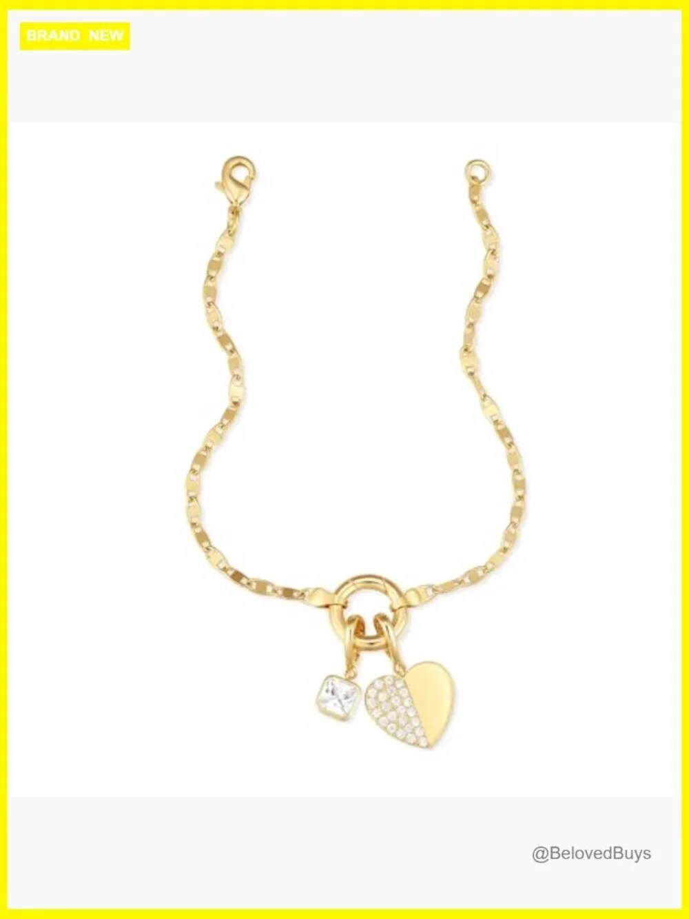 Sterling Silver Charm Bracelet with Heart and Mirror Chain, Hinge Closure